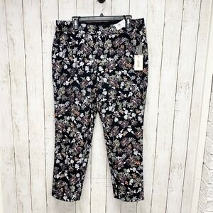 LOFT Black Floral Print Cropped Trousers